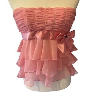 Necessary Objects Pink bustier pink sheer lace size medium 100% nylon lined bra